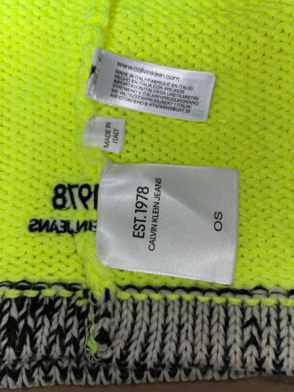NWOT Neon Yellow Knit balaclava Sweater material stretch thick heavy cotton new